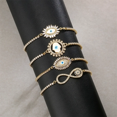 Lujosa Pulsera De Cobre Zircon Ojo Turco Cierre Deslizante Ajustable Mano De Fatima Simbolo Infinito Joyeria Boho Para Mujer Regalo