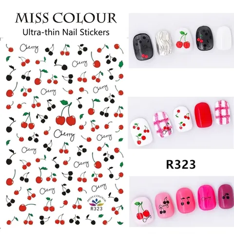 Pegatinas Uñas Ultra Delgadas Autoadhesivas 3D Frutas Flores Letras Decoración Manicura DIY Mujeres