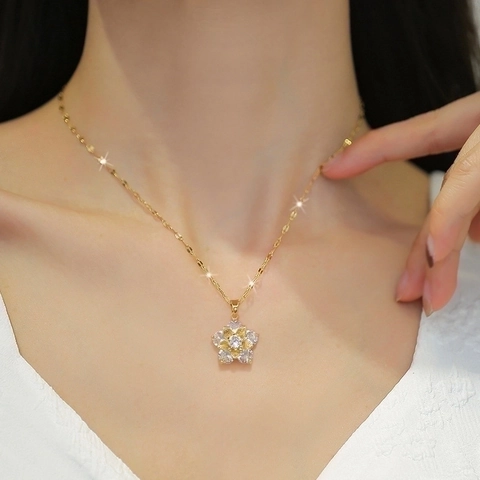 Elegantes Blumen Schmuckset Zirkon Eingelegt Vergoldete Halskette Und Ohrringe Mit Silver Earring Post Für Damen
