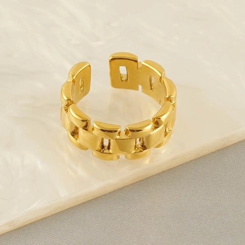 Anello A Catena Geometrica Acciaio Inossidabile Placcato Oro 18 Carati Aperto Regolabile Moda Gioielli Donna