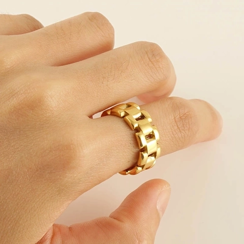 Anello A Catena Geometrica Acciaio Inossidabile Placcato Oro 18 Carati Aperto Regolabile Moda Gioielli Donna