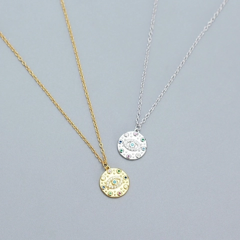 Collana Con Ciondolo Malocchio Per Donna In Argento Sterling 925 Con Zirconi Cubici Colorati Catena Di Clavicvola Gioiello