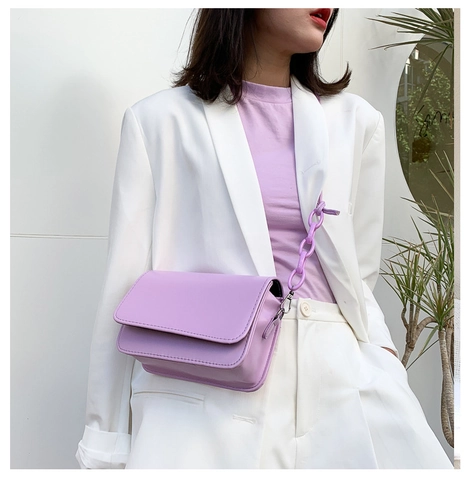 Mini Crossbody Tas Voor Dames Van PU-Leer Vierkante Schoudertas Met Grove Ketting Snoepkleuren Kleine Tas