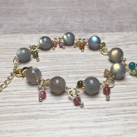 Süßwasserperle Labradorit Turmalin Perlenarmband Vergoldet Verstellbare Kette Naturstein Schmuck Geschenk Für Damen