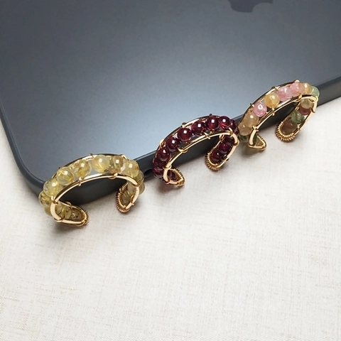 Handgemaakte 14K Gold Filled Kristallen Ring Voor Vrouwen Verstelbare Natuursteen Granaat Toermalijn Labradoriet Geweven Boho Sieraden