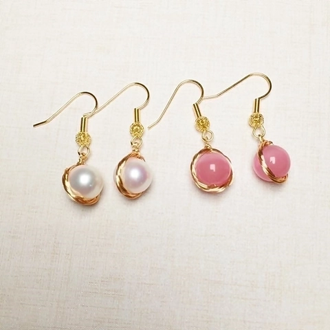 Gemstone Drop Earrings Handmade Wire Wrapped Freshwater Pearl Agate Amethyst 18K Gold Plated Elegant Jewelry For Women
