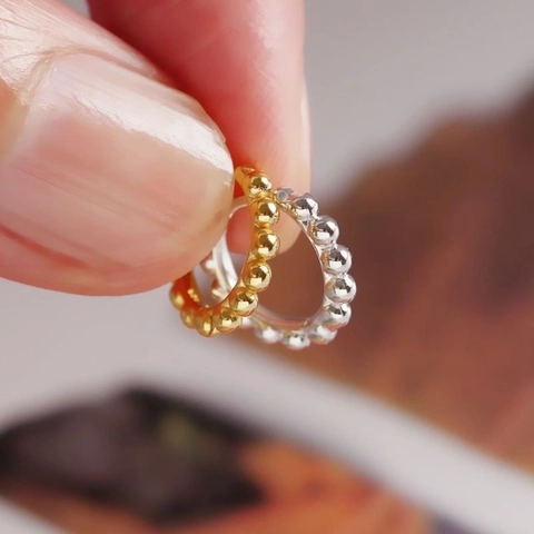 925 Sterling Silber Creolen Punktierte Perlen Textur Rund Geometrisch Mode Minimalistisch Für Frauen