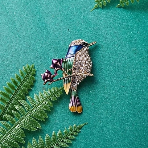 Enamel Bird Rhinestone Brooch Alloy Animal Pin For Women Scarf Buckle Jewelry Hummingbird Floral Decorative Jewelry Gift