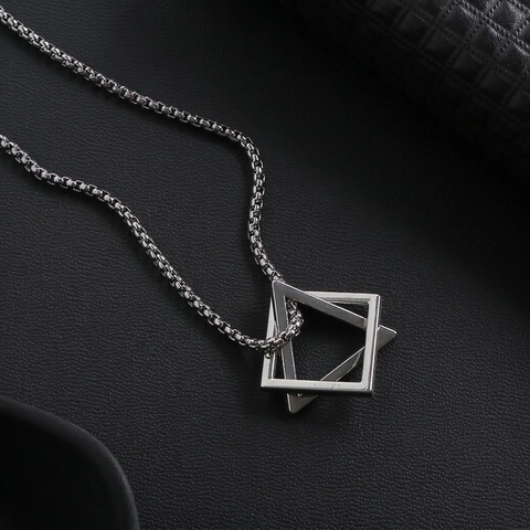 Geometric Pendant Necklace Stainless Steel Square Triangle Interlocking Hip Hop Minimalist Style For Men Women