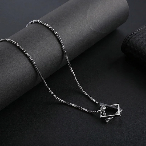 Geometric Pendant Necklace Stainless Steel Square Triangle Interlocking Hip Hop Minimalist Style For Men Women
