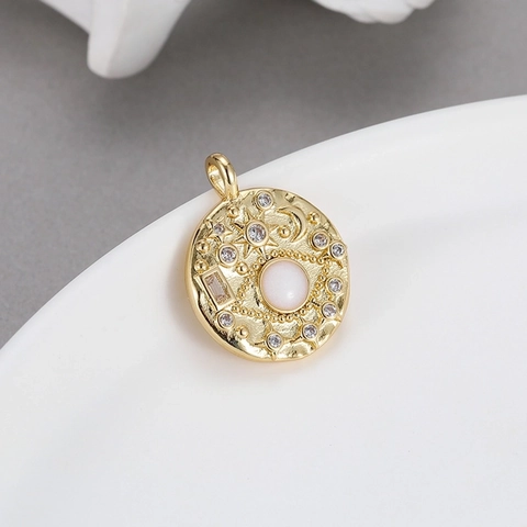Pendentifs Charmes Ronds Cuivre Plaqué Or 14K Oeil Du Mal Bouddha Céleste Accessoires De Fabrication De Bijoux DIY Style Rétro