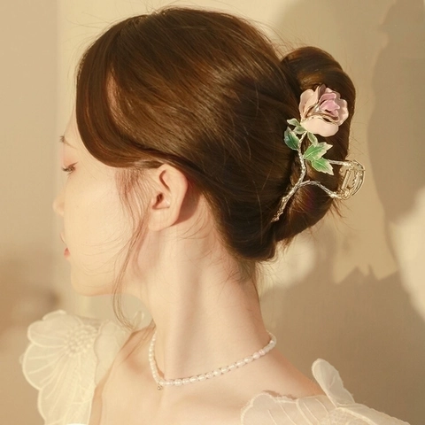 Rosenblüte Haarklammer Elegant Legierung Emaille Pink Farbverlauf Floral Haarschmuck Für Frauen Mädchen