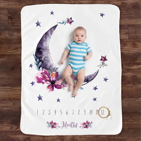 Coperta Pietra Miliare Neonato Flanella Fiori Luna Sfondo Fotografico Neonato Registro Di Crescita Mensile Arredamento Morbido Cameretta