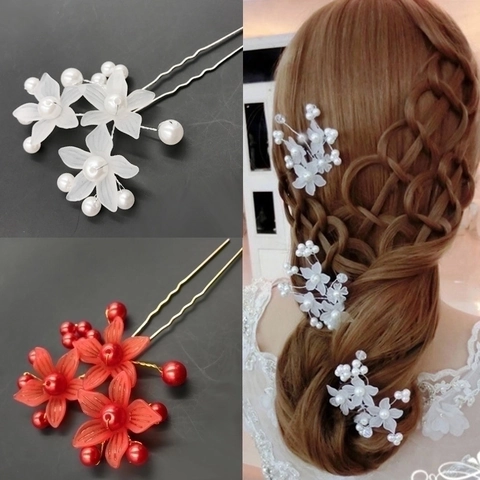 Horquillas De Pelo Para Novia Flor Mate Perla Artificial En Forma De U Horquilla De Metal Accesorios Para Peinado Boda