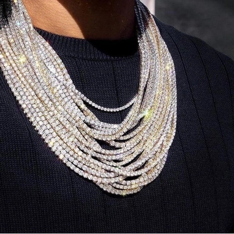 Hip Hop Tennis Chain Necklace Copper With Sparkling Round Zircon Single Row Jewelry Punk Style For Men Women