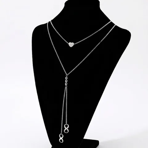 Minimalist Stainless Steel Double Layer Y Lariat Necklace For Women Heart Infinity Tree Of Life Feather Pendants Long Chain
