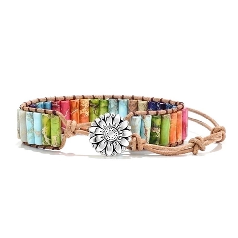 Handmade Bohemian Wrap Bracelet Natural Stone Imperial Jasper Leather Cord Woven Ethnic Vintage Style Jewelry For Women