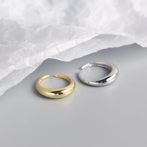 925 Sterling Silver Ring Adjustable Open Design Minimalist Plain Polished Geometric Jewelry For Women