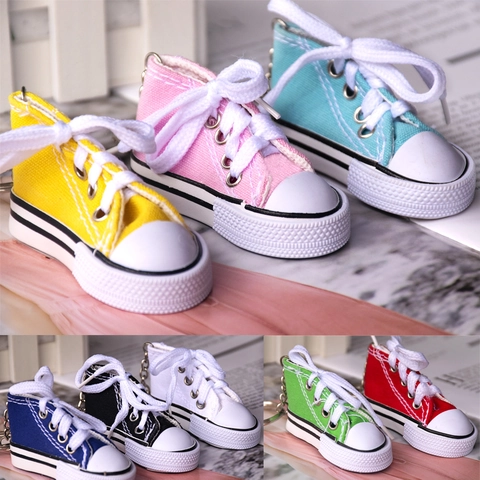Mini Canvas Sneaker Keychain Realistic High Top Shoe Bag Charm Decoration With Rubber Sole Metal Ring For Gift