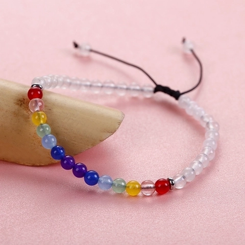 Vintage Seven Chakra Natural Stone Beaded Bracelet Adjustable Braided Rope Boho Fashion Jewelry For Men Women