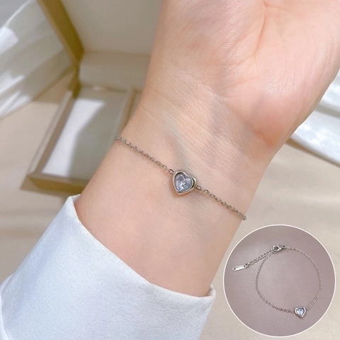 Fijne Hart Armband Titanium Staal Roestvrij Staal Hart Zirconia Bedel Minimalistische Sieraden Voor Dames
