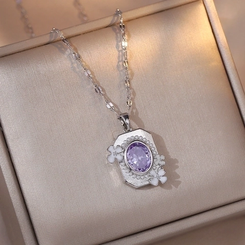 Collar con Colgante de Gema Floral de Acero de Titanio Vintage Con Perla Artificial Strass Cadena Joyería para Mujer