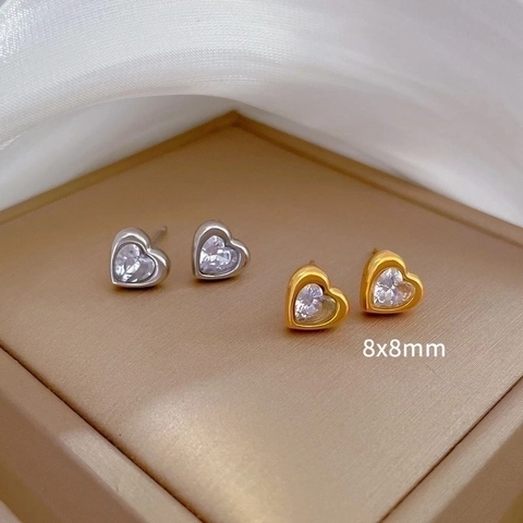 Heart Shaped Zircon Stud Earrings With Titanium Steel Minimalist Romantic Jewelry For Women