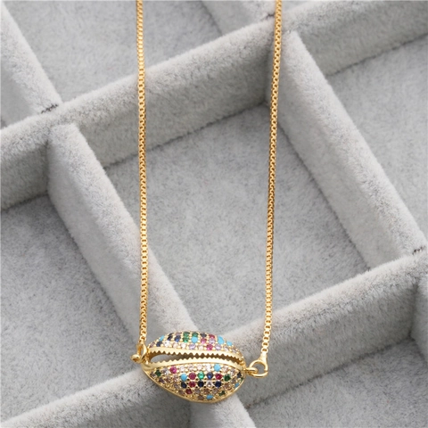 Elegante Collar Con Colgante De Concha Para Mujer Micro Circonita Cúbica Joyería De Cobre Cadena De Caja Regalo