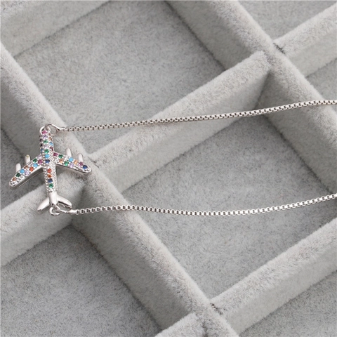 Collana Con Pendente A Forma Di Aereo Rame Micro-Zircone Colorato Strass Arcobaleno Gioielli Di Moda Per Donna