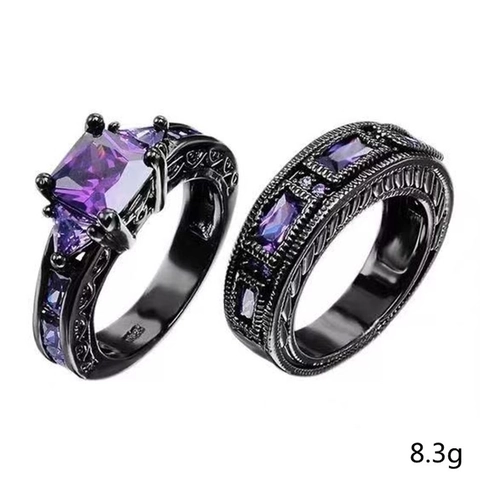 Vintage Gothic Rings For Women Black Zinc Alloy Purple Princess Cut Zirconia Wedding Engagement Jewelry
