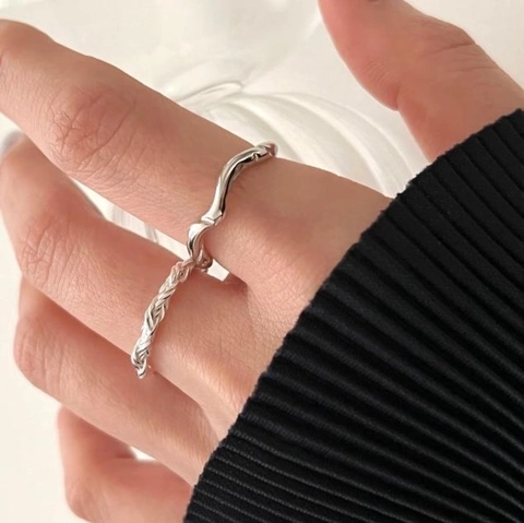925 Sterling Silber Ring Wellenform Unregelmäßige Textur Geflochtenes Design Verstellbarer Offener Ring Minimalistischer Schmuck