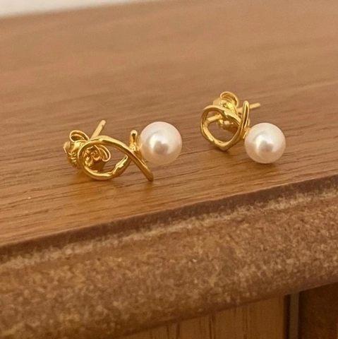Twisted Knot Artificial Pearl Earrings With 925 Sterling Silver Earring Post Irregular Ribbon Design Sweet Elegant Jewelry For Women