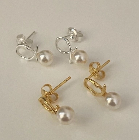 Twisted Knot Artificial Pearl Earrings With 925 Sterling Silver Earring Post Irregular Ribbon Design Sweet Elegant Jewelry For Women