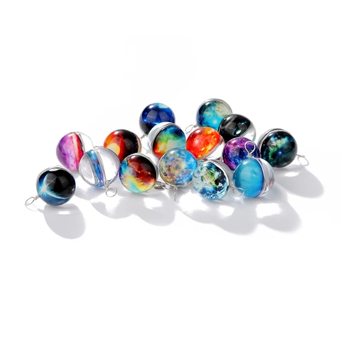 Universe Starry Sky Double Sided Glass Ball Pendant Handmade Metal Wire Wrapped Galaxy Pendant Only (Without Chain) DIY Jewelry Accessory