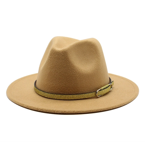 Cappello Fedora A Tesa Larga In Feltro Di Lana Con Fascia Decorativa Luccicante E Fibbia In Metallo Stile Jazz