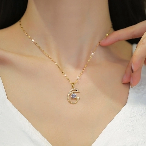 Elegant Dolphin Pendant Necklace Stainless Steel Chain Copper Zircon Micro Pave Rhinestone Jewelry For Women