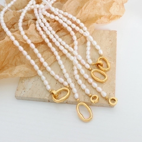 Freshwater Pearl Necklace And Bracelet With Gold Plated Stainless Steel Irregular Clasp French Elegant Style For Women