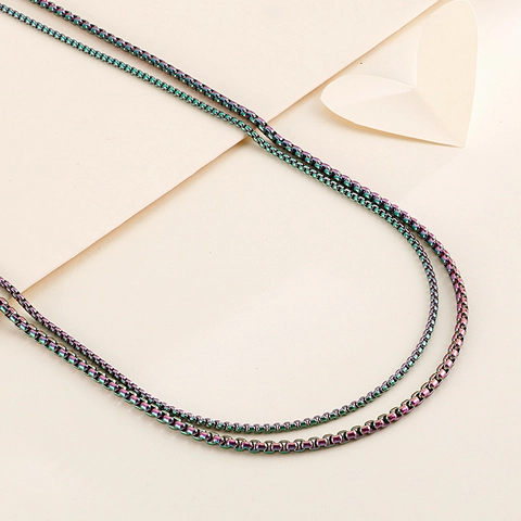 Rainbow Iridescent Stainless Steel Rope Box Chain Necklace Vacuum Plated Trendy Fashion Jewelry For Men Women