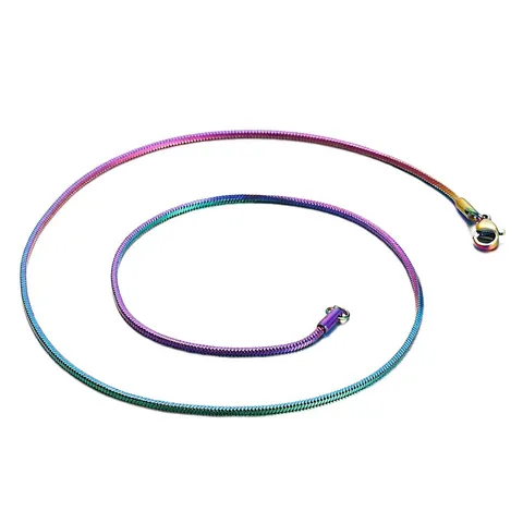 Stainless Steel Round Snake Chain Necklace Minimalist Iridescent Rainbow Metal Jewelry For Women And Men