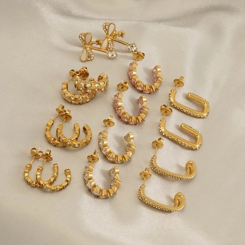 18 Karat Vergoldete Creolen Aus Edelstahl Geometrische Zirkonia Luxus Mode Nischendesign Schmuck Für Damen