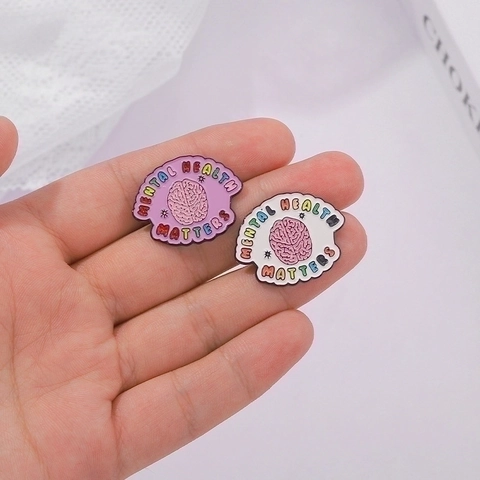 Alloy Enamel Mental Health Matters Brooch Pin End The Stigma Pink Brain Lapel Badge For Clothes Backpack Accessory Gift