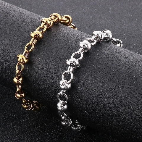 Minimalist INS Style Titanium Steel Knot Chain Bracelet For Men Women Creative Handmade Ring Splicing Geometric Versatile Jewelry