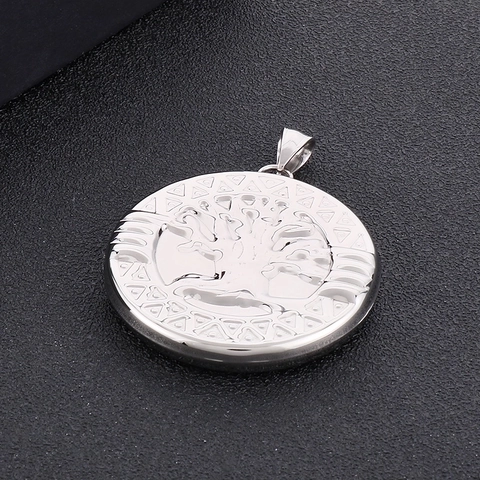 Tree Of Life Runder Anhänger Halskette Edelstahl Hohl Geometrisch Graviert Vintage Schmuck Für Herren