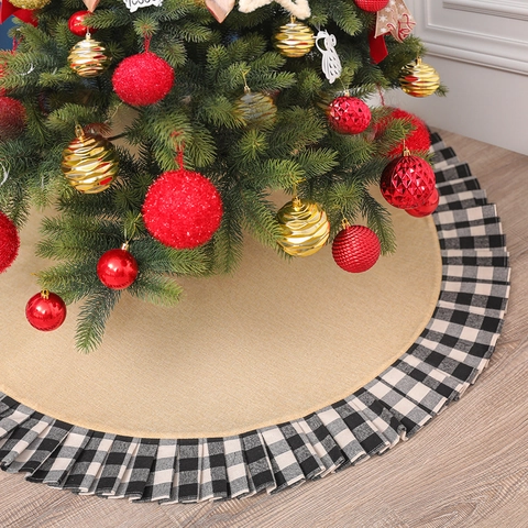 Gonna Per Albero Di Natale Iuta Lino Motivo A Quadri Bordo Con Volant Rotonda Classica Decorazione Per Feste Rustica