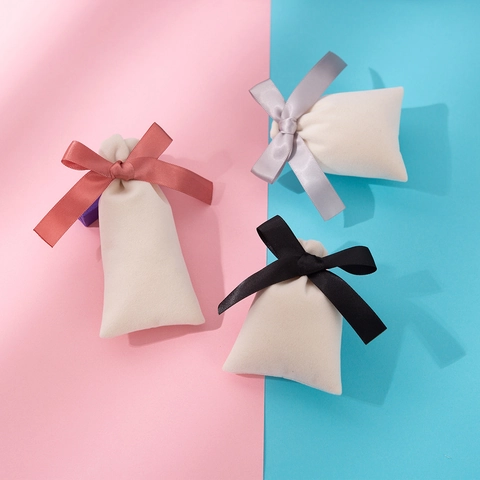 Soft Velvet Drawstring Bags Jewelry Packaging Pouches With Satin Ribbon Bow Elegant Gift Bags For Wedding Party Favors