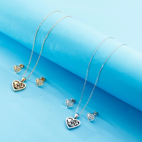 Hollow Heart Necklace And Earrings Stainless Steel Mother Love Theme Mãe Text Design Mother's Day Gift For Women Jewelry