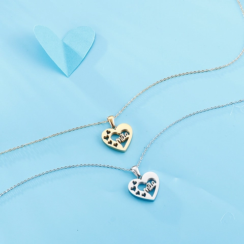 Stainless Steel Hollow Heart Necklace And Earrings Jewelry Set For Women Mothers Day Gift Mae Lettering Elegant Fashion