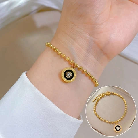 Bracciale A Catena Di Sfere In Acciaio Inossidabile Con Pendente Numeri Romani Zircone Gioielli Eleganti Donna
