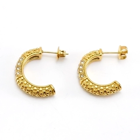 Pendientes De Aro En Forma De C Acero Inoxidable Chapado En Oro De 18K Strass Perla Artificial Bambú Vintage Chic Joyería Para Mujeres