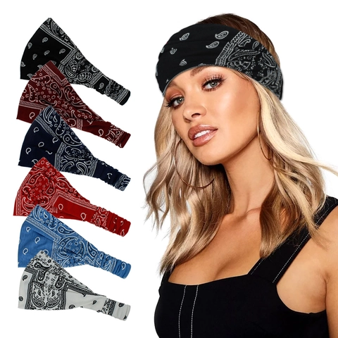 Bohemian Paisley Print Elastic Headband For Women Soft Polyester Cotton Hair Band Wide Turban Headwrap For Daily Sports Yoga